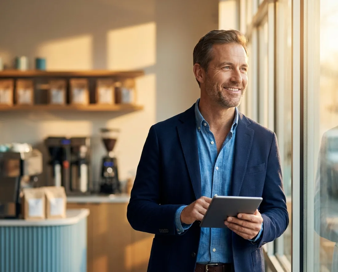 Business owner reviewing financing options on a laptop